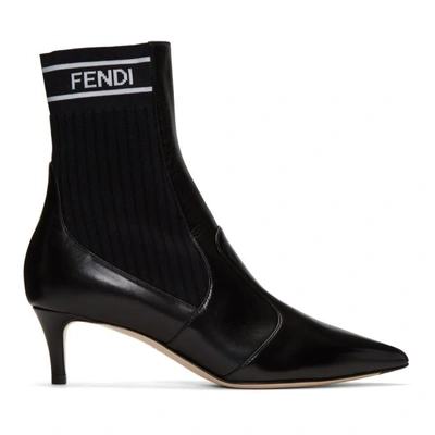 Shop Fendi Black Logo Pointed Toe Boots