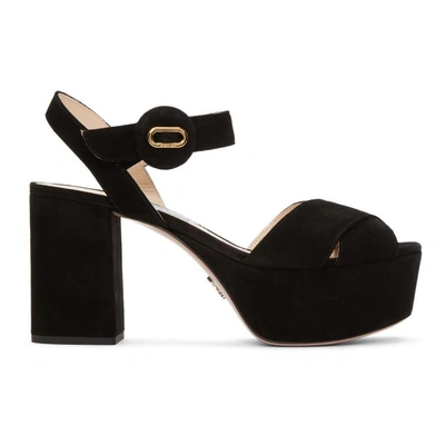 Shop Prada Black Suede Platform Sandals In F0002 Black