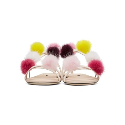 Shop Fendi Pink Strapped Fur Pom Pom Sandals In F112h Nude