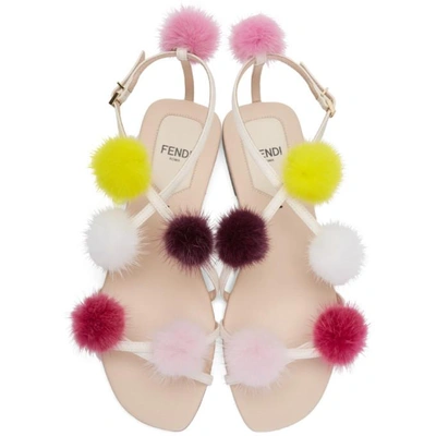 Shop Fendi Pink Strapped Fur Pom Pom Sandals In F112h Nude