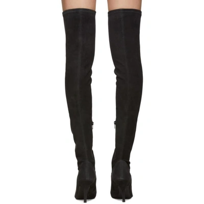 Shop Yeezy Black Suede Thigh-high Boots In Graphite