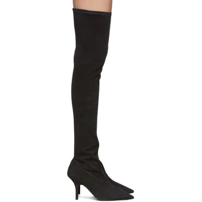 Shop Yeezy Black Suede Thigh-high Boots In Graphite