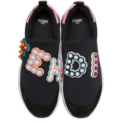 Shop Fendi Black Rainbow Logo Slip-on Sneakers In F1129 Black