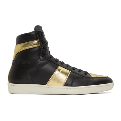 Shop Saint Laurent Black & Gold Court Classic Sl/10h High-top Sneakers