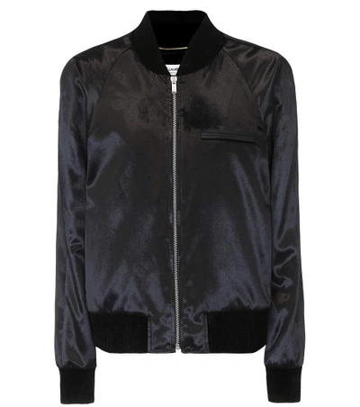 Shop Saint Laurent Velvet Bomber Jacket In Black