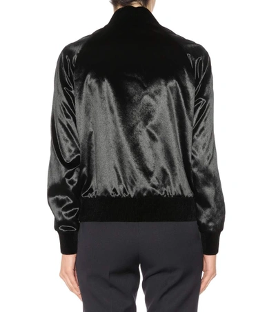 Shop Saint Laurent Velvet Bomber Jacket In Black
