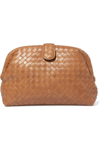 Shop Bottega Veneta Lauren Intrecciato Leather Clutch In Camel