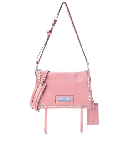 Shop Prada Embellished Leather Shoulder Bag In Pink