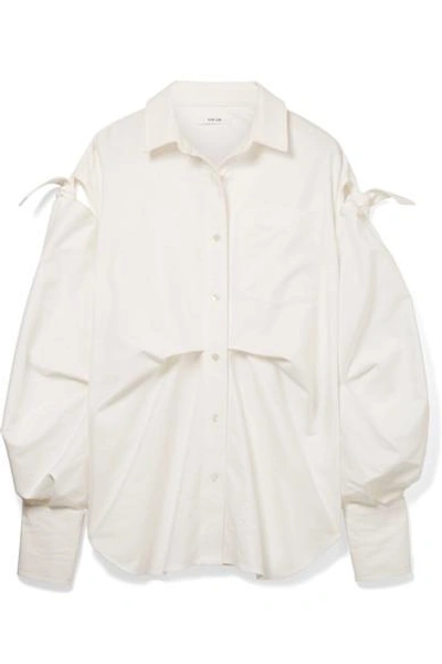 Shop Adeam Tie-detailed Cotton-blend Satin Shirt In White