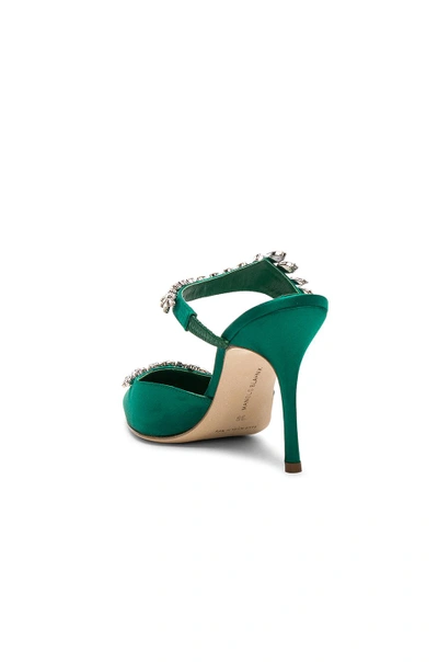 Manolo Blahnik Lurum 90 Satin Crystal-embellished Mules In Green