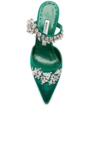 Manolo Blahnik Lurum 90 Satin Crystal-embellished Mules In Green