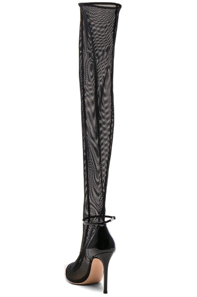 Shop Gianvito Rossi Patent & Mesh Idol Thigh High Boots In Black