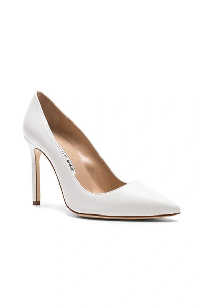 Manolo Blahnik Kifat 70 Embellished Satin Pumps In White Leather