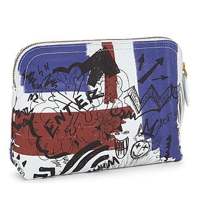 Shop Burberry Doodle Print Coated Canvas Pouch In Union Jack