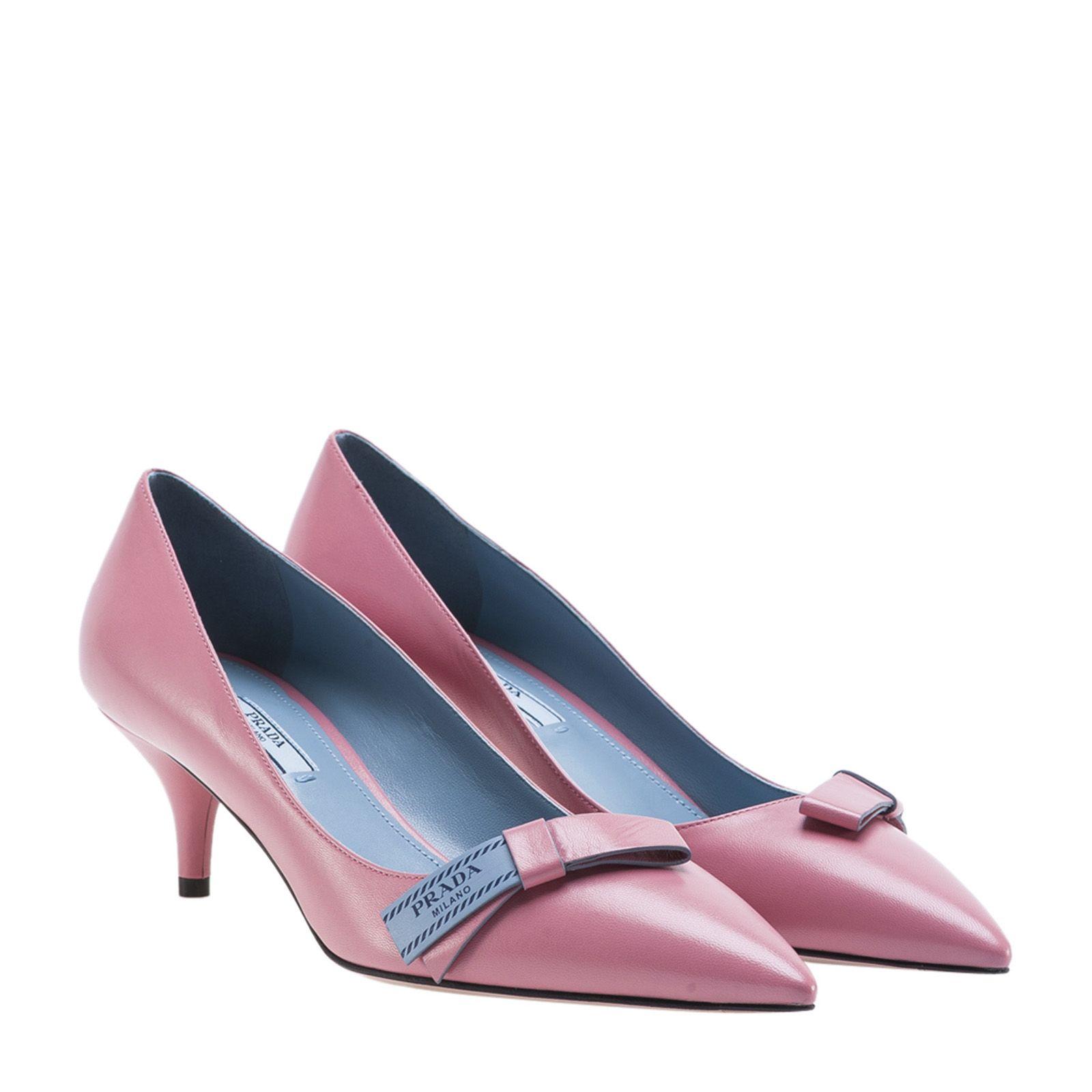 Prada Kitten Heel Bow Pumps In Pink | ModeSens