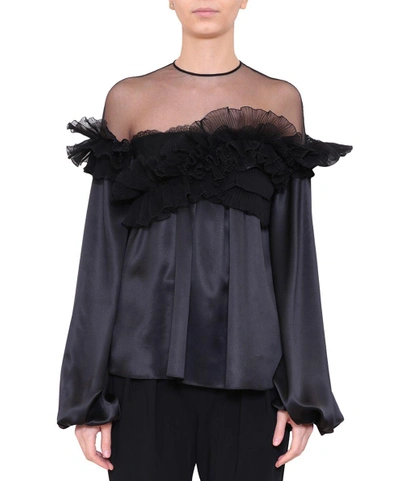 Shop Givenchy Ruffled Silk Blouse In Nero