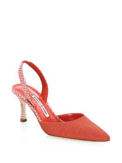 Shop Manolo Blahnik Carolyne D'orsay Heels In Red Linen