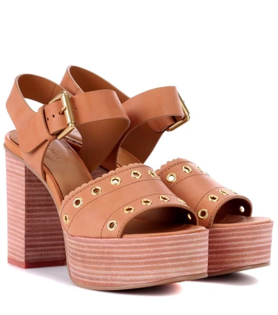 Shop See By Chloé Leather Plateau Sandals In Brown