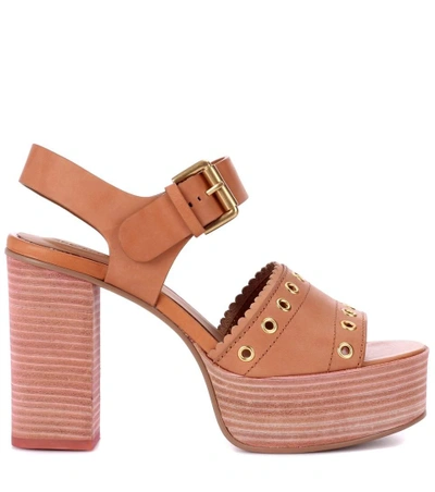 Shop See By Chloé Leather Plateau Sandals In Brown