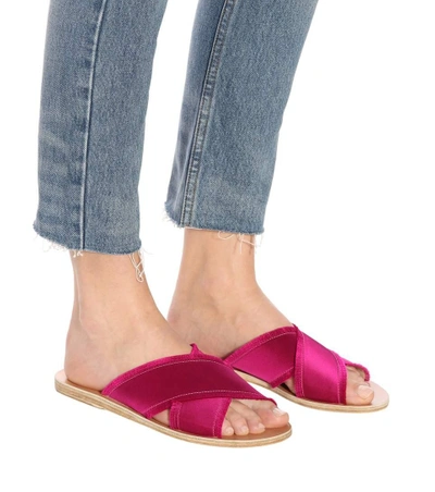 Shop Ancient Greek Sandals Thais Satin Slides In Pink