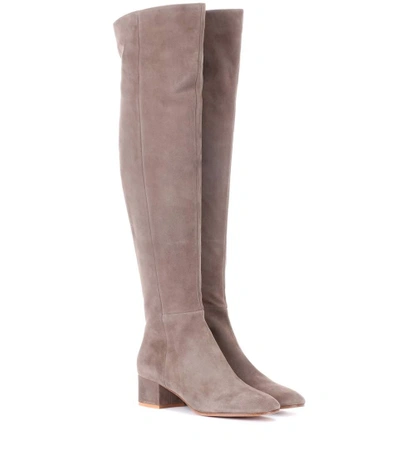 Shop Gianvito Rossi Rolling Mid Suede Over-the-knee Boots In Grey