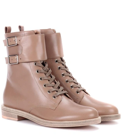 Shop Gianvito Rossi Lagarde Leather Combat Boots In Beige