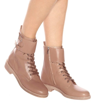 Shop Gianvito Rossi Lagarde Leather Combat Boots In Beige
