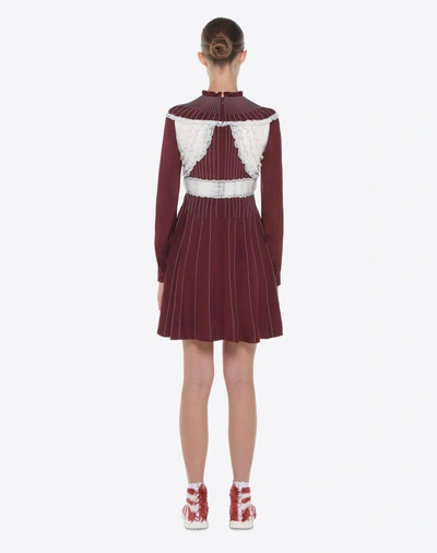 Shop Valentino Silk Drap And Lace Dress In Maroon