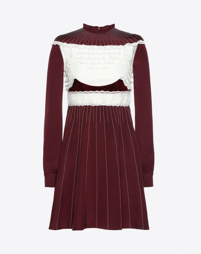 Shop Valentino Silk Drap And Lace Dress In Maroon