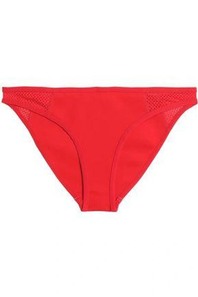 Shop Stella Mccartney Mesh-paneled Neoprene Low-rise Bikini Briefs In Tomato Red