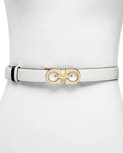 Shop Ferragamo Women's Skinny Gancini Belt In New Bianco White/black/gold
