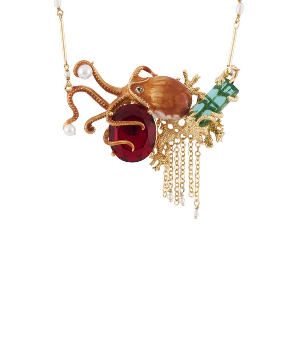 Les Nereides Atlantide Octopus And Red Faceted Glass On Corals Semi-pearly  Necklace | ModeSens