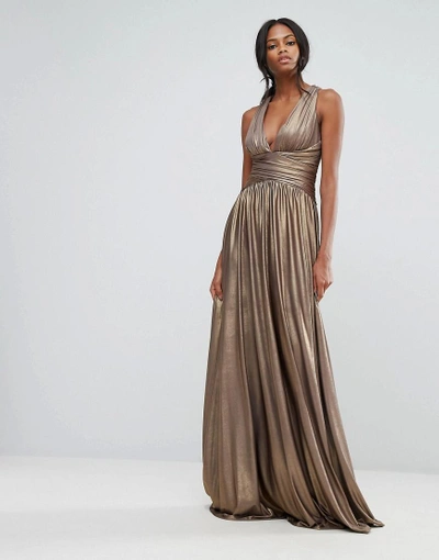 Forever Unique Pleated Maxi Dress - Gold | ModeSens