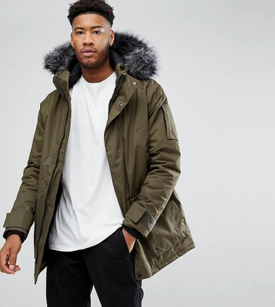 Shop Bellfield Tall Parka With Faux Fur Hood - Green