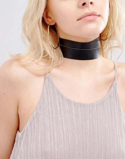 Shop Vanessa Mooney Leather Look Chunky Choker With Gold Plated Chain - Black