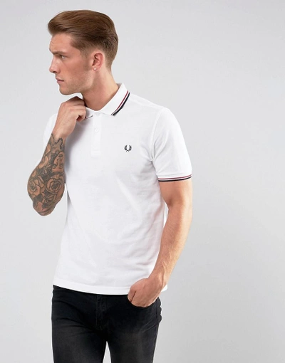 Shop Fred Perry Slim Fit Polo With Twin Tipped In White - White