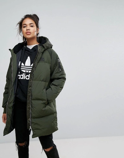 Adidas Originals Long Bomber Jacket In Khaki - Green | ModeSens