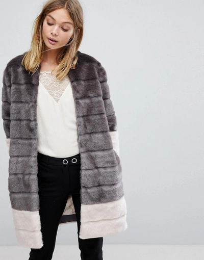 Ted Baker Faux Fur Jacket In Color Block - Gray | ModeSens