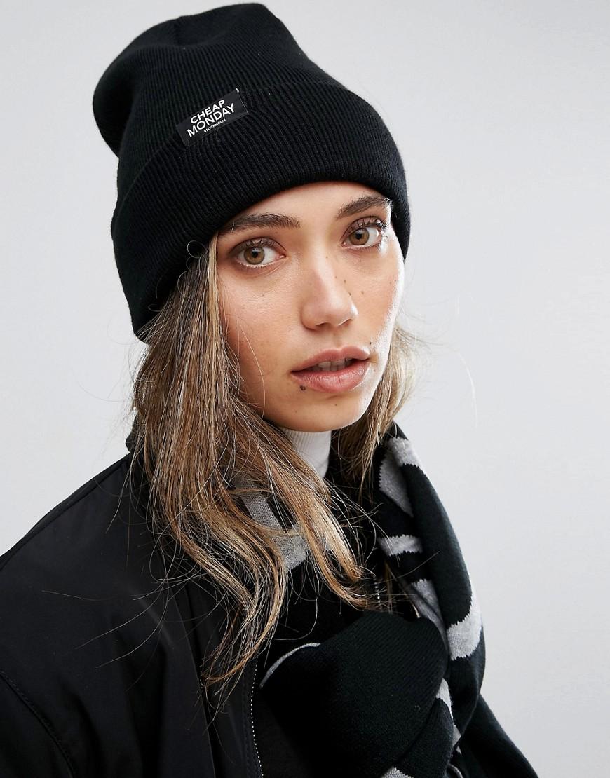 Cheap Monday Logo Tab Beanie In Black - Black | ModeSens