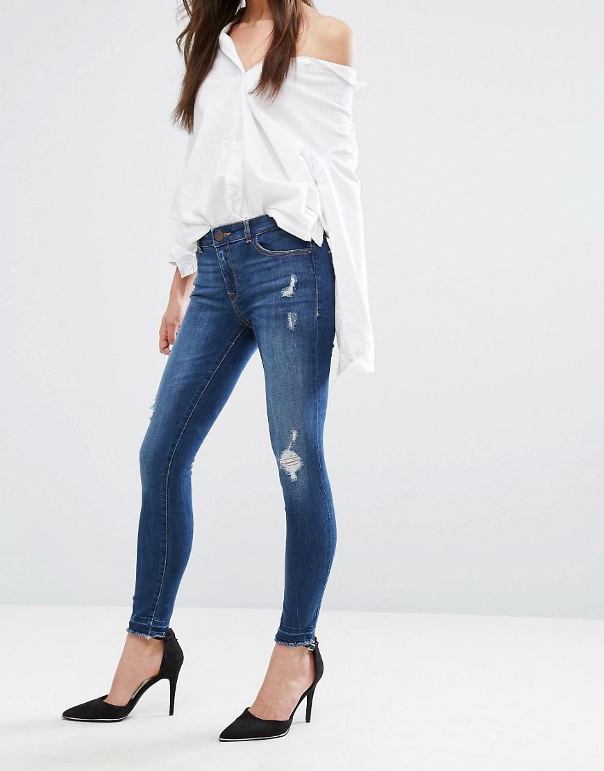 Dl 1961 Florence Skinny Jean With Abrasions Amd Fray Hem - Blue | ModeSens