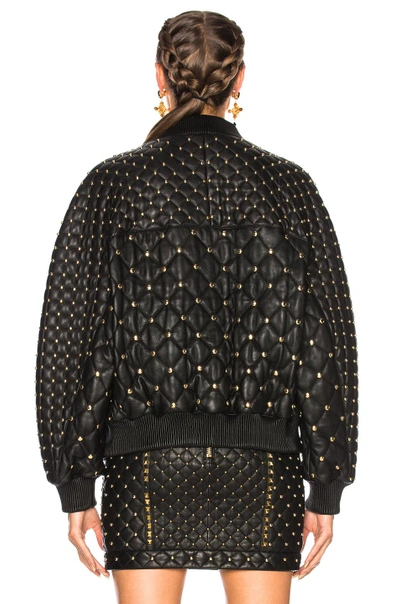 Shop Balmain Studded Leather Bomber Jacket In Black