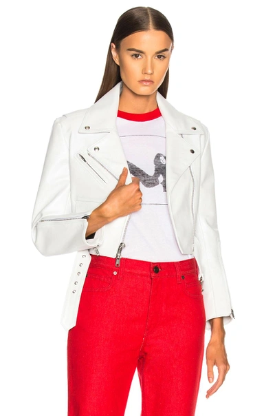 Shop Calvin Klein 205w39nyc Shiny Plonge Leather Cropped Jacket In White