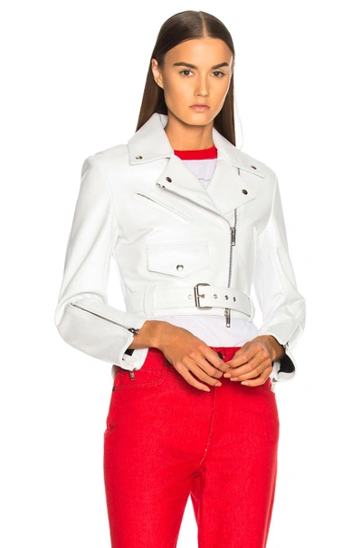 Shop Calvin Klein 205w39nyc Shiny Plonge Leather Cropped Jacket In White