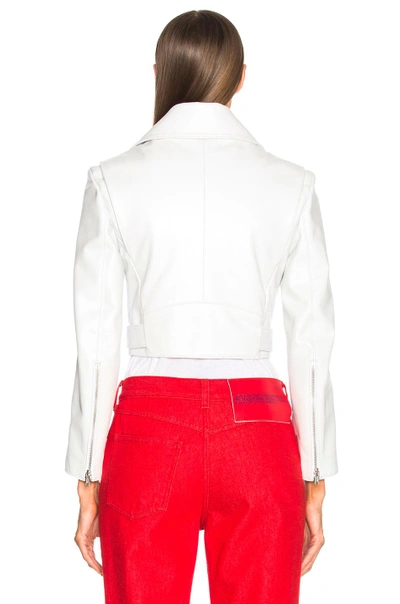 Shop Calvin Klein 205w39nyc Shiny Plonge Leather Cropped Jacket In White