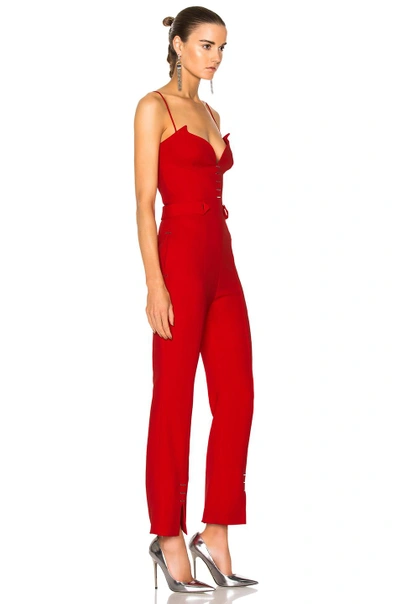 Shop Mugler Crepe Sleeveless Jumpsuit In Red