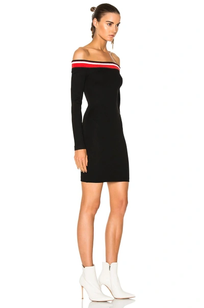 Shop Mugler Bodycon Jersey Off The Shoulder Dress In Black,stripes