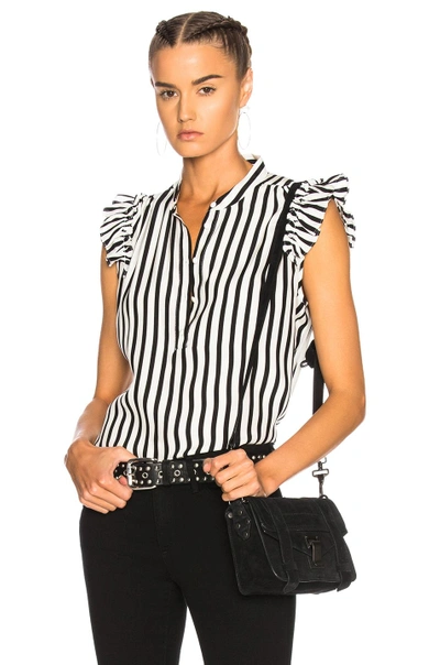 Shop Frame Sleeveless Ruffle Top In Black,white,stripes