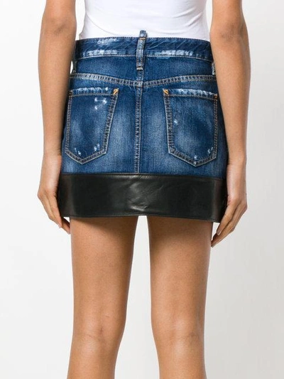 Shop Dsquared2 Leather Trim Denim Skirt