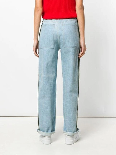 Shop Koché Stripe Detail Wide Leg Jeans In Blue