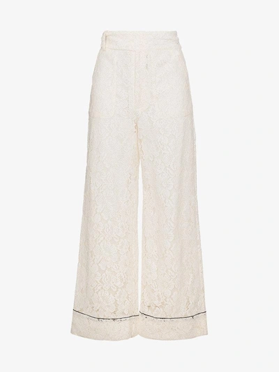 Shop Ganni Jerome Wide-leg Lace Trousers In White